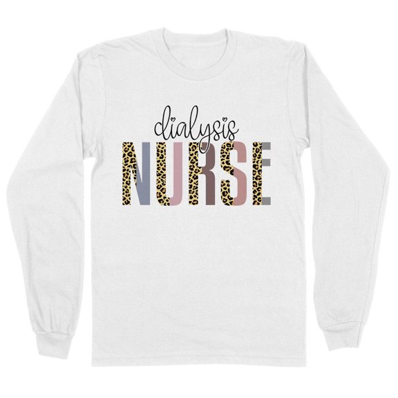 Dialysis Nurse Leopard Print Long Sleeve Shirt Unisex Large White