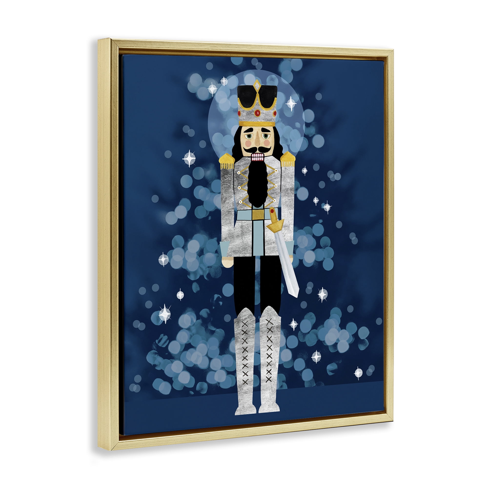 Stupell Industries Seasonal Modern Nutcracker Holiday Painting Gold Floater Framed Art Print Wall Art, 17 x 21
