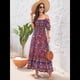 thumbnail image 5 of Vestido Informal, Fluido, con Estampado Floral Bohemio, Hombros Descubiertos, para Mujer (Verano 2025) Fondo Rojo XL, 5 of 9