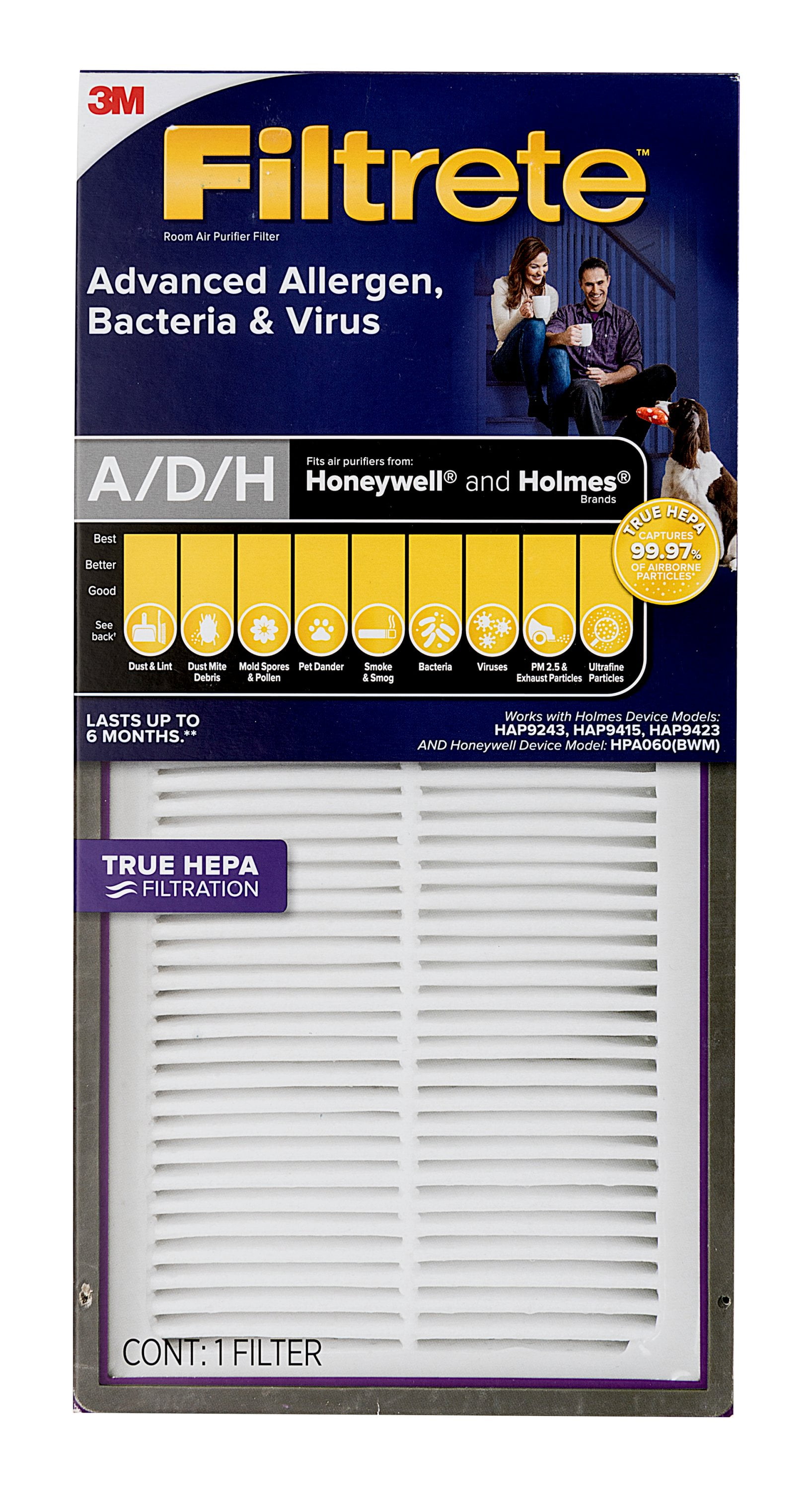 Filtrete A/D/H Filter, Bacteria & Virus True HEPA Room Air Purifier