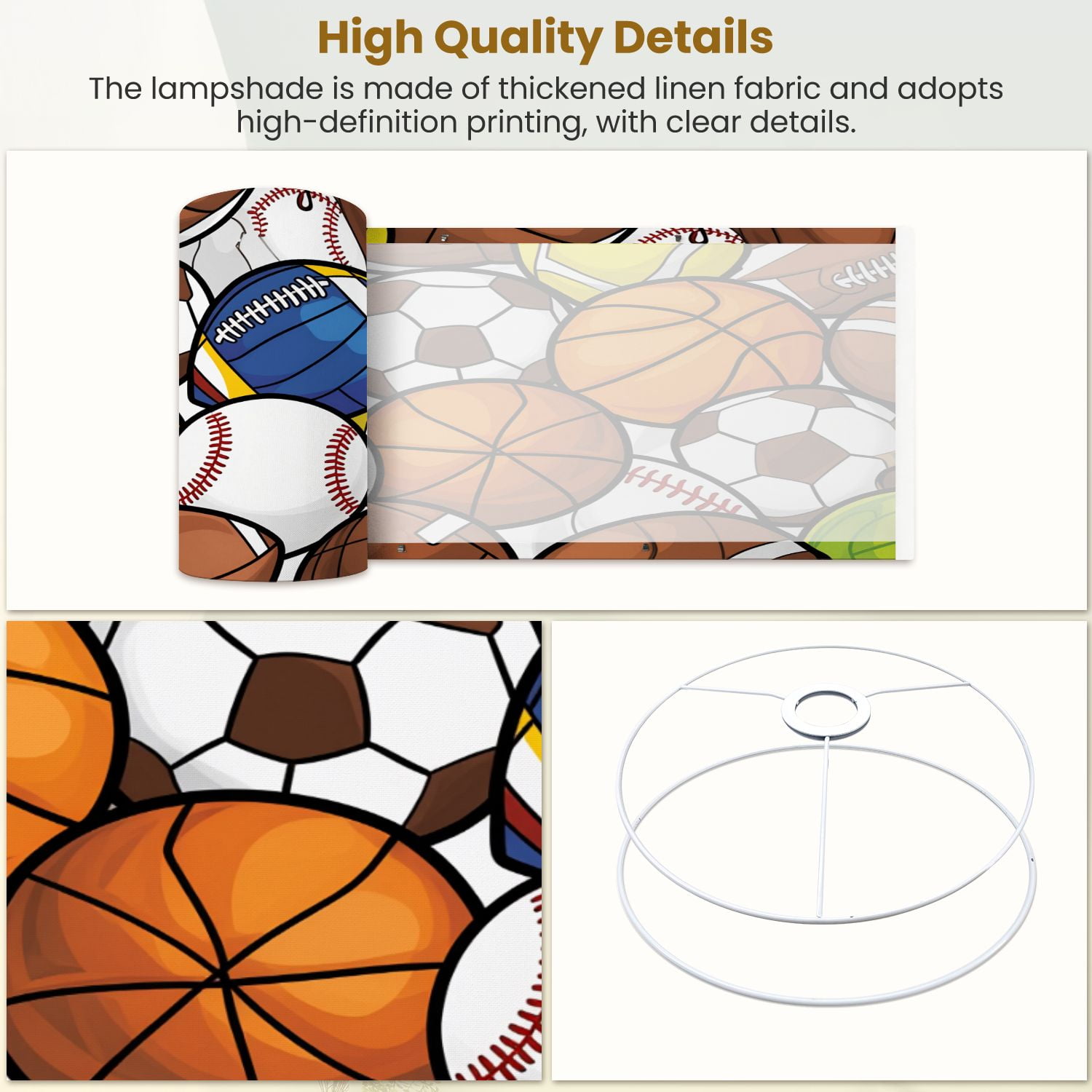 Linen Drum Lampshades Sport 13"x13"x10" Light Shade for Table Lamps Floor Lamps Drum Lamp Shades Lampshade Replacement Kids Room Nursery Game Room Man Cave Decor Assembly Required