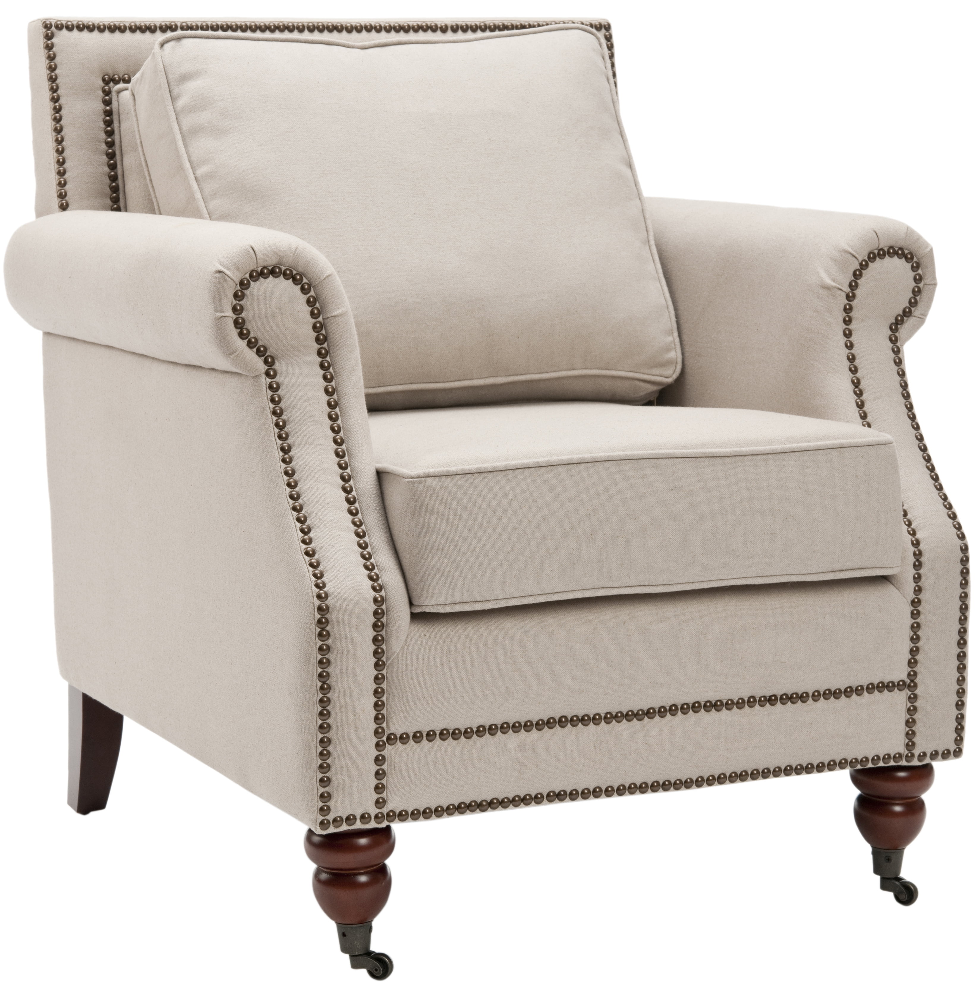 SAFAVIEH Karsen Traditional Rustic Upholstered Club Chair with Casters, Taupe