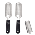 thumbnail image 1 of 2 raspadores de metal para pies (lima para pies) + 1 cuchilla de repuesto GRATIS para exfoliante de pies, elimina durezas de acero inoxidable para pies húmedos y secos, 1 of 5