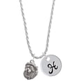 thumbnail image 1 of Delight Jewelry Silvertone Small Lion - Mascot Silvertone Script Initial Disc - H - Charm Necklace, 20"+3", 1 of 4