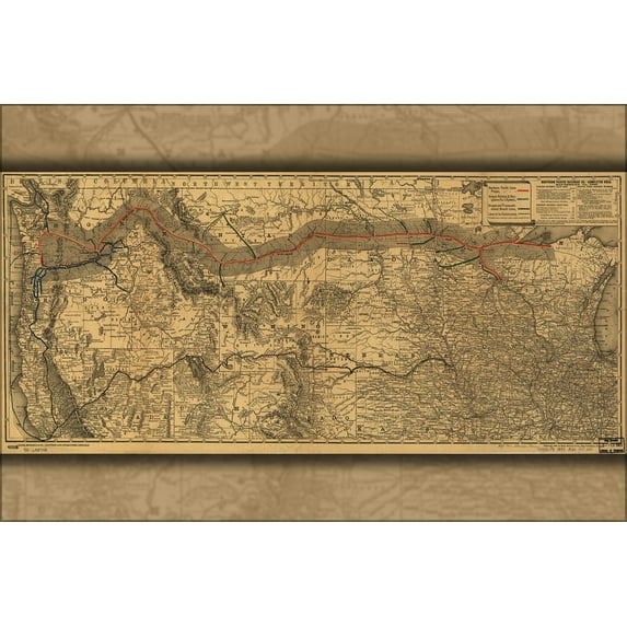 24"x36" Gallery Poster, map of Northern Pacific Railroad 1882