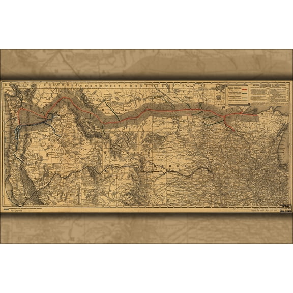 24"x36" Gallery Poster, map of Northern Pacific Railroad 1882