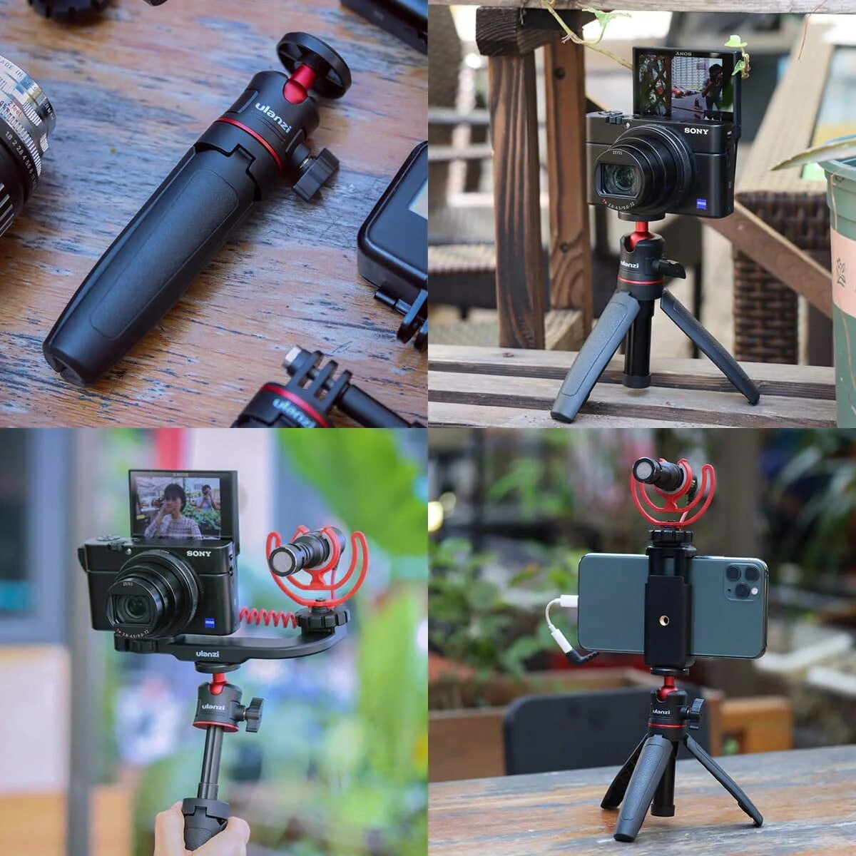Ulanzi MT-08 Extendable Handheld Tripod – 2-in-1 Mini Tripod & Selfie Grip with 360° Rotating Head, Non-Slip Handle, and 1/4" Screw Mount for Cameras, Smartphones & Vlogging (Black/White)