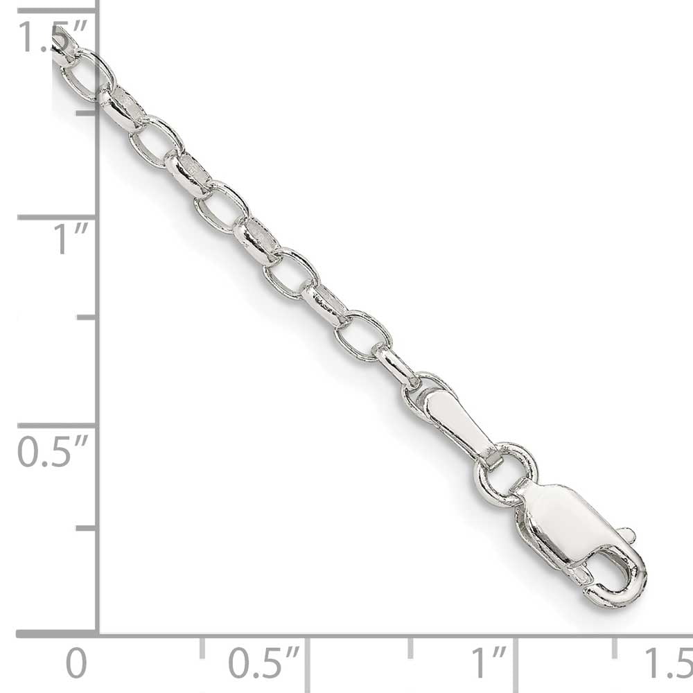 Finest Gold Sterling Silver 2.5 mm Oval Fancy Rolo Chain Anklet