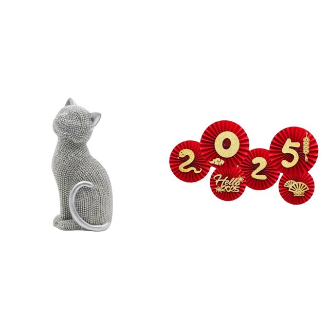 Estatua De Gato De Resina, Figura De Animal Para Entrada, Estantería, Sala De Estar, Dormitorio, Con Abanico De Papel De Año Nuevo Chino, Adorno De Bendición, Diseño De Escena, Decoración