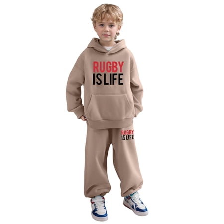 SRZYMJ Girls Boys Sweatsuit 2 Piece Pullover Hoodie Sweatshirts and Jogger Pants Sets Preppy Clothes Khaki 12-13Years