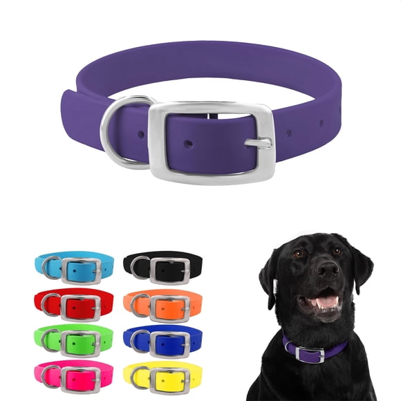 Regal Dog Products Medium Purple Waterproof Dog Collar with Heavy Duty Double Buckle & D Ring | Vinyl Coated, Custom Fit, Adjustable Biothane Dog Collar | Chew Resistant Waterproof Collar for Dogs