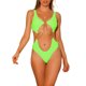 thumbnail image 1 of INSPIRAR CHIC Bañadores de Mujer con Cadena de Oro V Cuello Monokini 1 Pieza Corte de Traje de Baño Verde Fluorescente Grande, 1 of 4