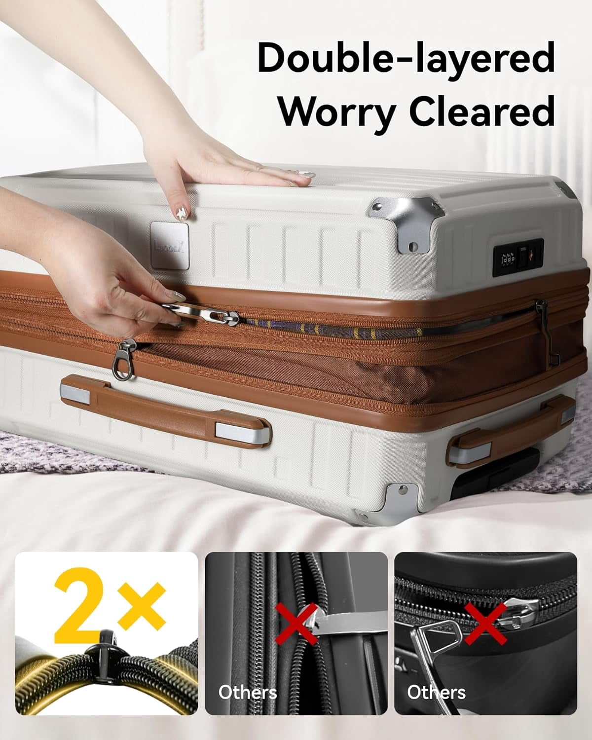 Carry On Luggage 22x14x9 Airline Approved, PC Expandable Hard Shell Suitcases with Spinner Wheels, 20 Inch, White Brown