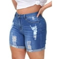thumbnail image 3 of Gocolloa Womens Plus Size Jean Shorts Stretchy High Waisted Distressed Fold Hem Denim Shorts Royal Blue 16W, 3 of 4