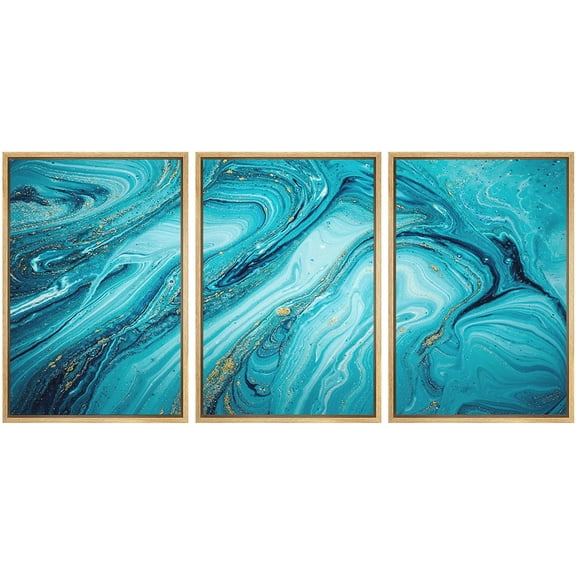 wall26 Framed Canvas Print Wall Art Set Blue Azure Pastel Paint Strokes Abstract Shapes Illustrations Modern Art Bohemian Decorative Multicolor for Living Room, Bedroom, Office - 16"x24"x3