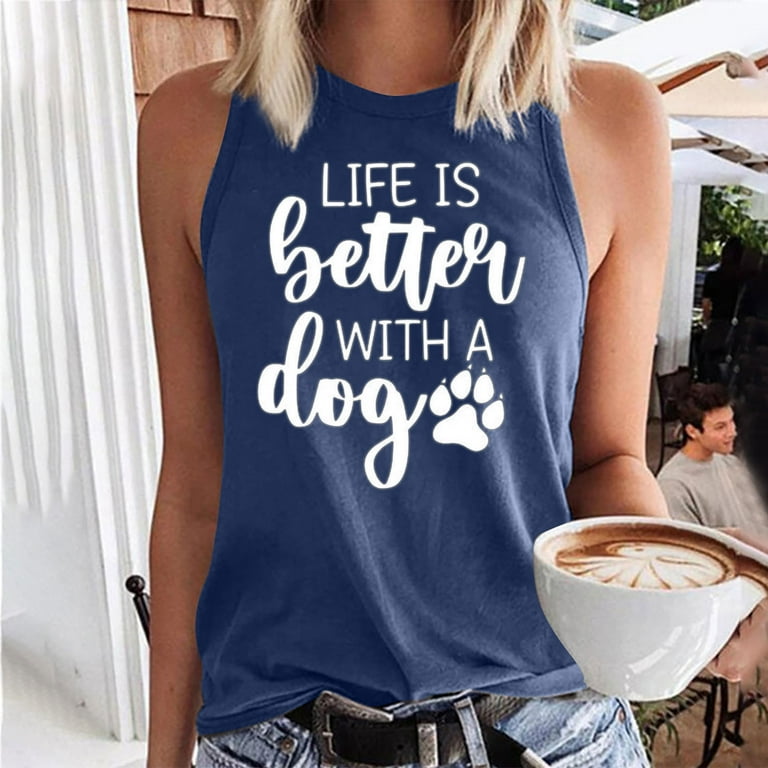 Juebong Dog Paws Footprint Tank Top Women Sleeveless Summer Funny Workout  Tops Cute Dogs Vest Dog Friends Tee Tops Casual Vacation Shirt Comfy Soft  Mom Shirt Tanks 