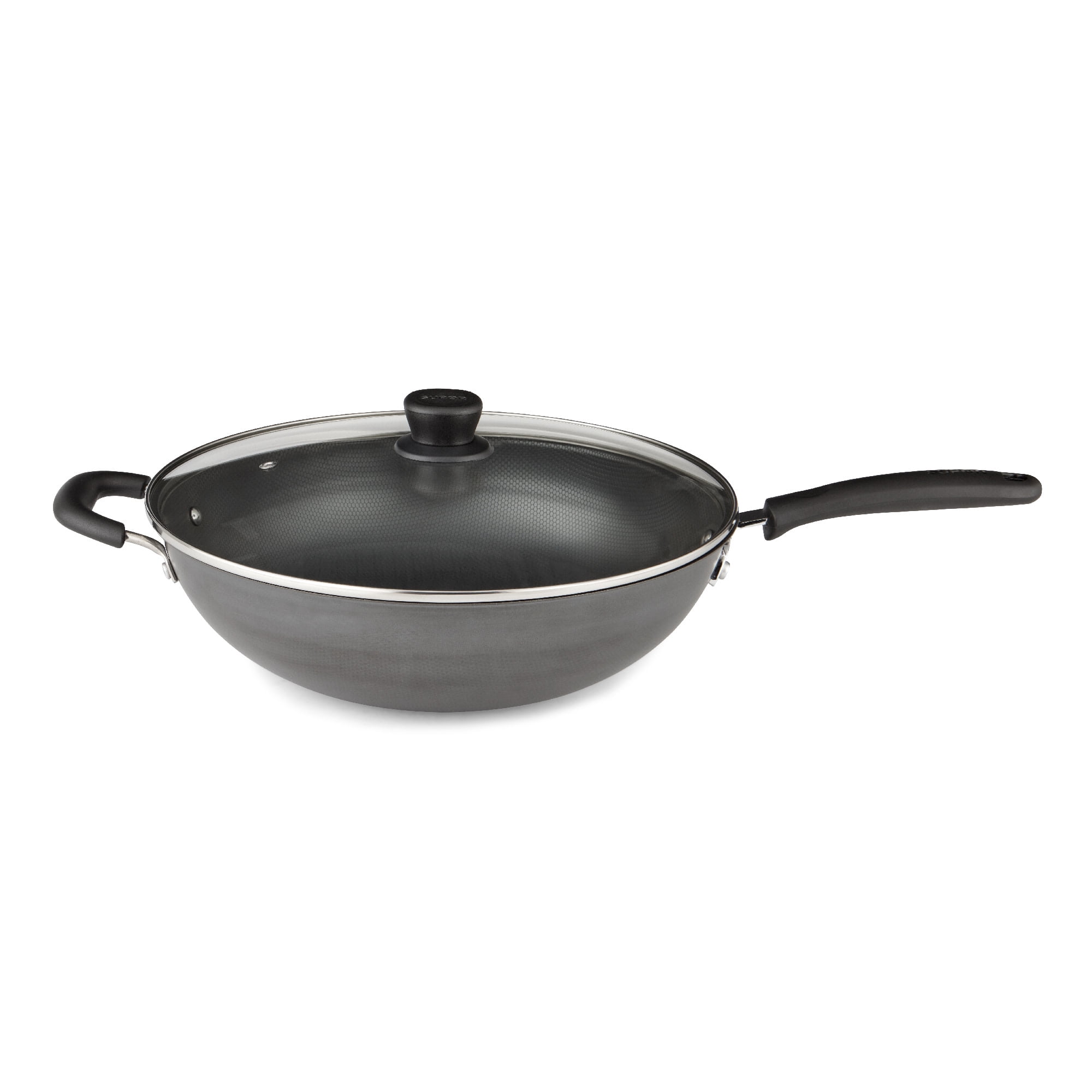 28 Cm Black Aluminium Round Frying Pan Non Stick Insulated Handle With Lid 