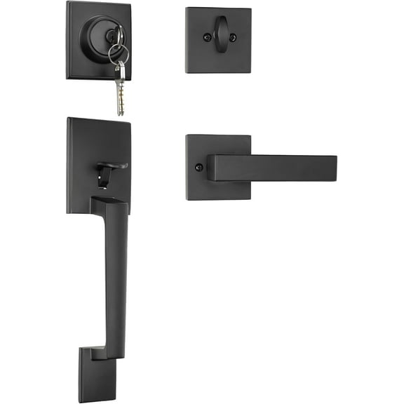FORTSTRONG - Front Door Lock and Handle with Deadbolt - Set Includes Installation Template, Handles and Screws - Knobs Locksets for Entry Doors - Modern & Classic Handleset Design