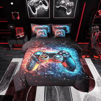 Erosebridal Teenager Gamepads Bedding Sets Twin Size,Video Game Comforter Sets with Sheets,Hexagon Honeycomb Bed in a Bag Twin size,Breathable Geometric Bedroom Decoration,Reversible,7-Piece