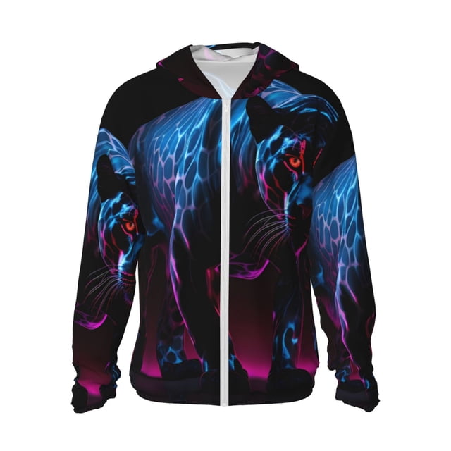Fotbe Futuristic Purple Panther Chaqueta con Protección Solar UPF 50+ para Hombre y Mujer, Camisa con Capucha y Bolsillos-Large