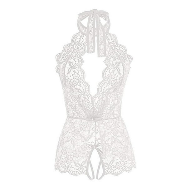 VISgogo Body sexy transparente para mujer, sin mangas, con cuello halter y hombros descubiertos, de una pieza, S/ M/ L/ XL/ XXL VISgogo moda