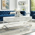 thumbnail image 1 of Inspired Home Maximo Table Basse 2 Tiroirs Pieds en Acrylique Haute Brillance Base en Acier Inoxydable Chromé Design Moderne, Blanc/chrome, 1 of 9