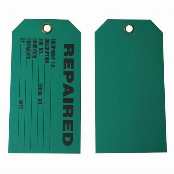 Tag, Repair, Cardstock, 3 in H x 5 3/4 in W, Green, Rectangle, 100 PK