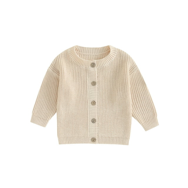 Kmbangi Baby Girls Knit Cardigan Cute Long Sleeve Round Neck Solid Color Button Down Sweater Fall Tops