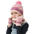 thumbnail image 3 of FZ FANTASTIC ZONE Kids Winter Knit Pompom Hat, Scarf & Glove Set, Pink, 3-Piece, 3 of 6