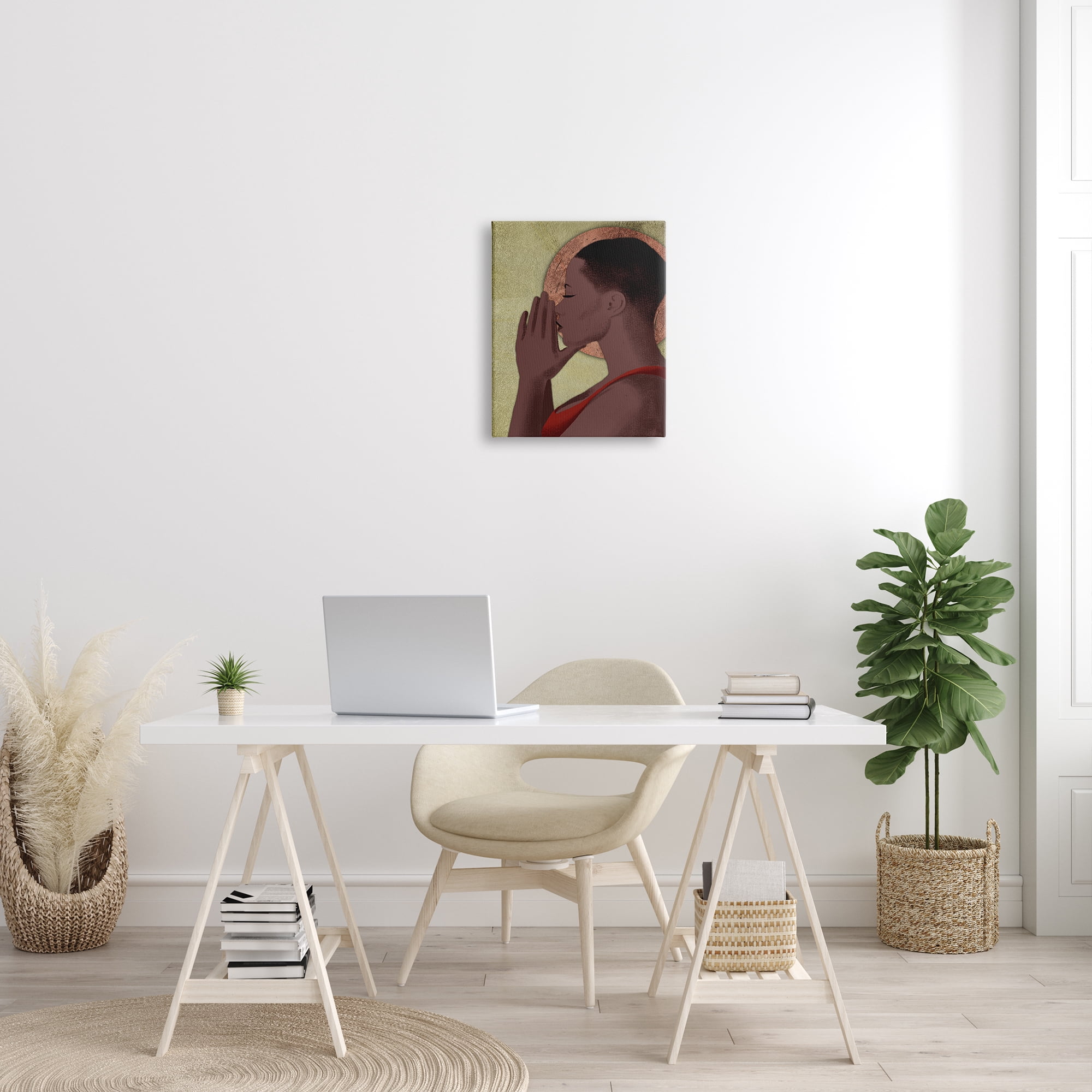 Stupell Industries African American Woman in Prayer Portrait Geometric Shapes World Cultures Painting Gallery Wrapped Canvas Print Wall Art, 16 x 20