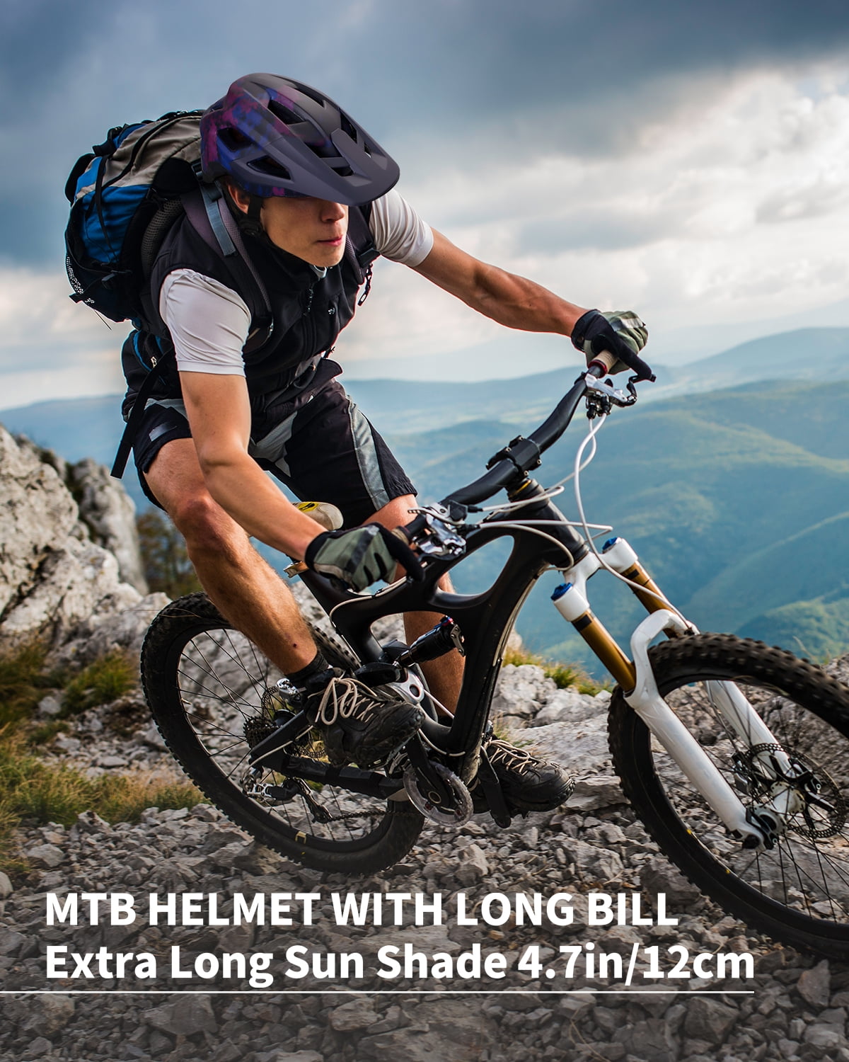 FROFILE Mountain Bike Helmet for Adult - Pinch-Free Magnetic Buckle, Purple Camo, CPSC Certificated MTB Bicycle Helmets with Detachable Visor for Men & Women