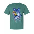 thumbnail image 1 of Wild Bobby, Wolf Painting Splatter, Animal Lover, Garment-Dyed Washed Look Short Sleeve T-Shirt, Emerald, X-Large, 1 of 3