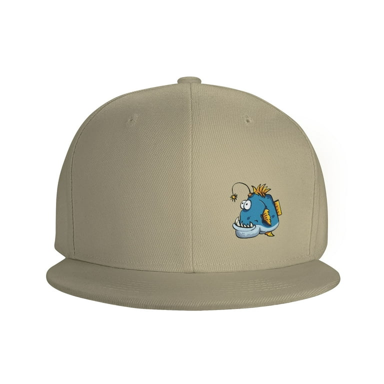 DouZhe Flat Brim Cap Snapback Hat, Cartoon Fish Angler Prints