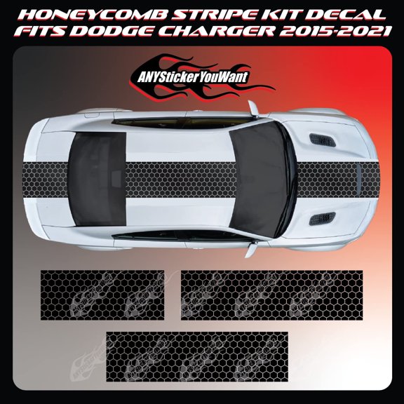ANYStickerYouWant - 10" Full Honeycomb Stripe Kit Vinyl Decal Fits on and Compatible with Dodge Charger SRT Hellcat 2015+ - 2 Sides