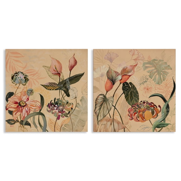 Stupell Industries Elegant Flower Organics Floral Painting Wrapped Canvas Canvas Art Print Wall Art, 17 x 17, Set of 2