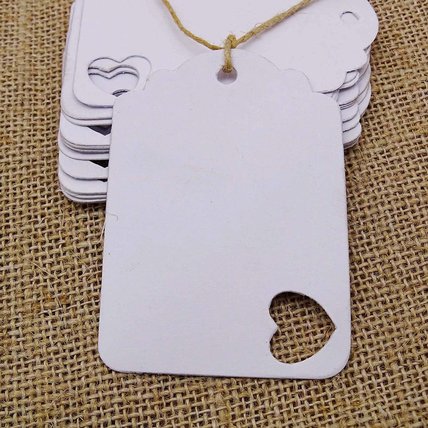 500 PCS Gift Tags/ Hang Tags with Free Strings, Scalloped Tag Style Color Rectangular With Heart Punched