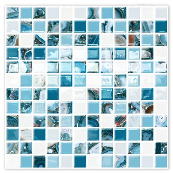 DEWOO 10 Sheet Thicker Mosaic Peel and Stick Backsplash Tile Removable Self Adhesive Wall Tiles for Bathroom Kitchen Counter (12"×12",Blue)