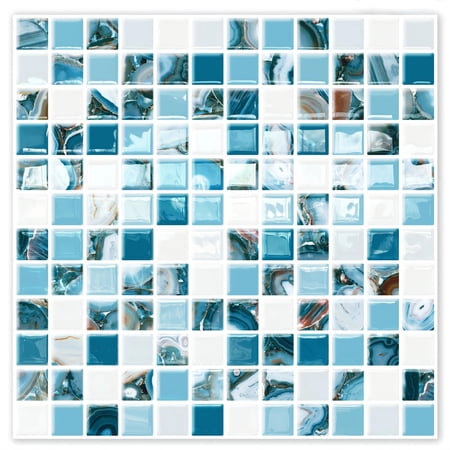 DEWOO 10 Sheet Thicker Mosaic Peel and Stick Backsplash Tile Removable Self Adhesive Wall Tiles for Bathroom Kitchen Counter (12"×12",Blue)