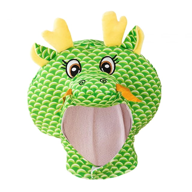 Gorro de dragón de felpa Transpirable jinwen para adultos y niños, Tocado para la noche, Verde
