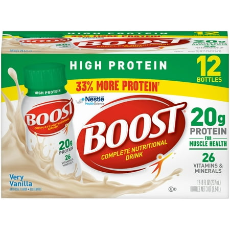 Boost High Protein Complete Nutritional Drink, Very Vanilla, 8 fl oz Bottle, 12