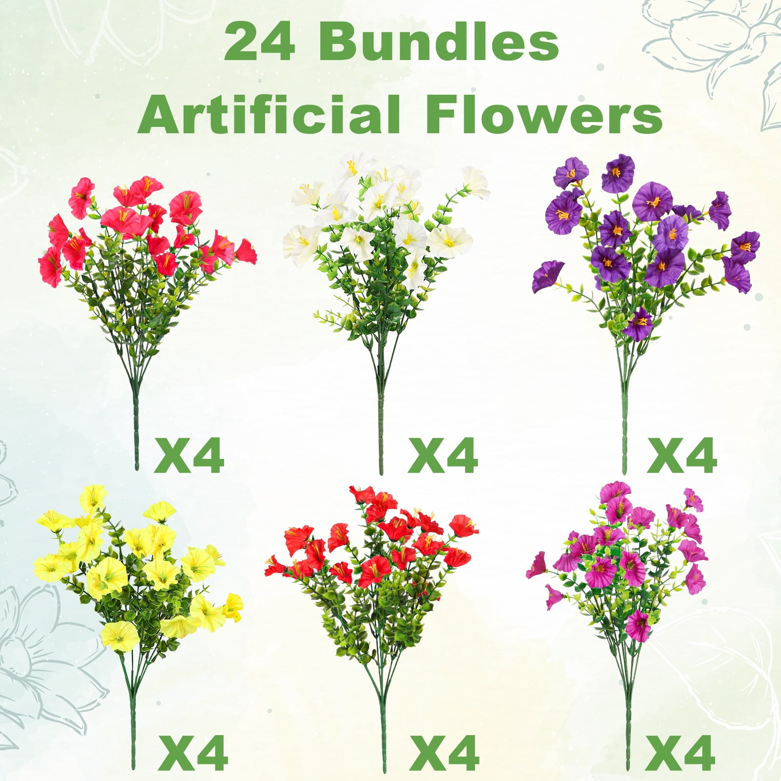 VKFVKF 24 Bundles Artificial Flowers for Outdoors