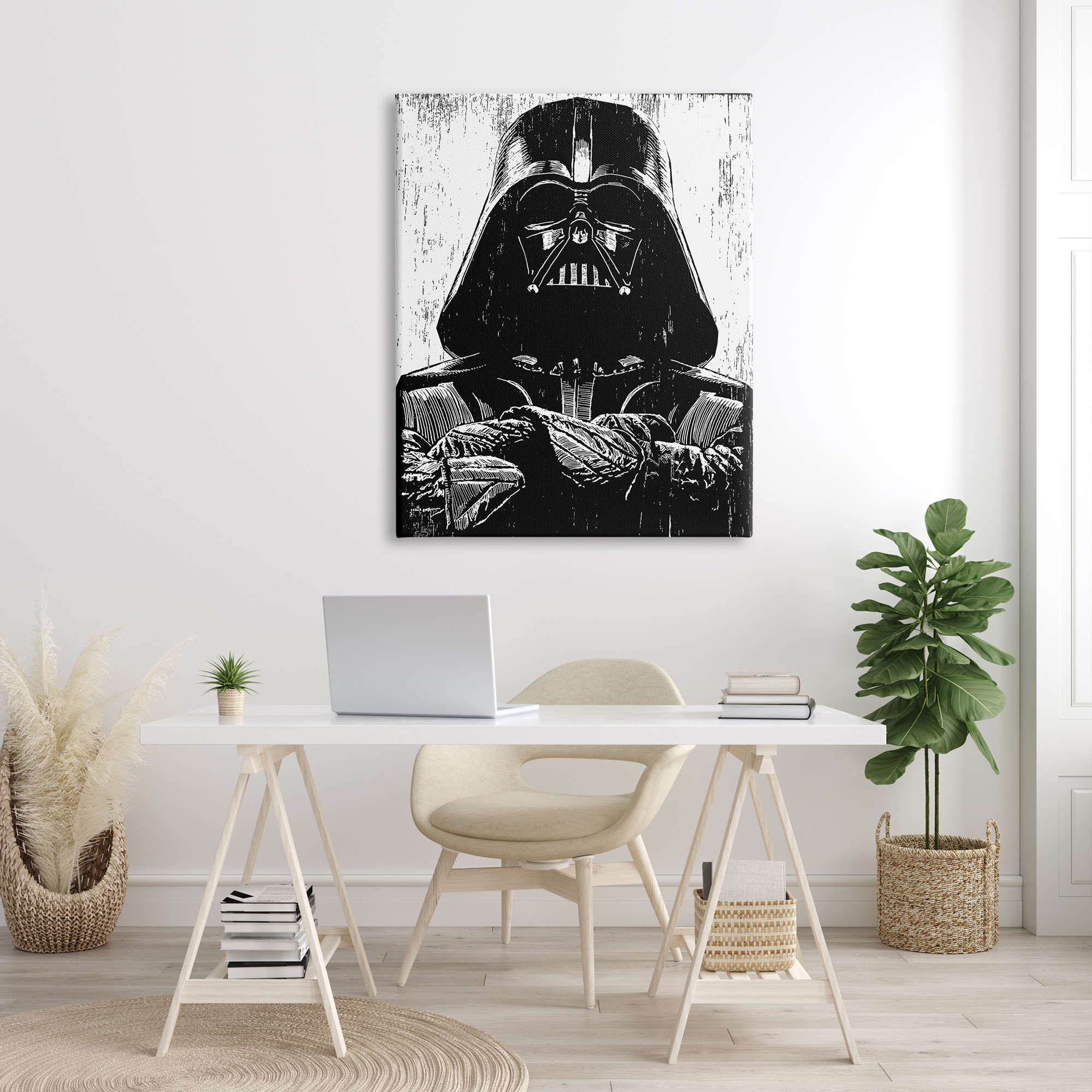 Stupell Industries Black and White Star Wars Darth Vader Distressed Wood Etching, 36 x 48,Design by Neil Shigley