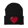 thumbnail image 1 of 80s Video Game Pixelated Heart Patch Cuffed Beanie - Black, 1 of 2