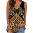 thumbnail image 5 of Débardeur Femme Boho Imprimé Floral Sans Manches Col en V T-shirt, Kaki, m, 5 of 5