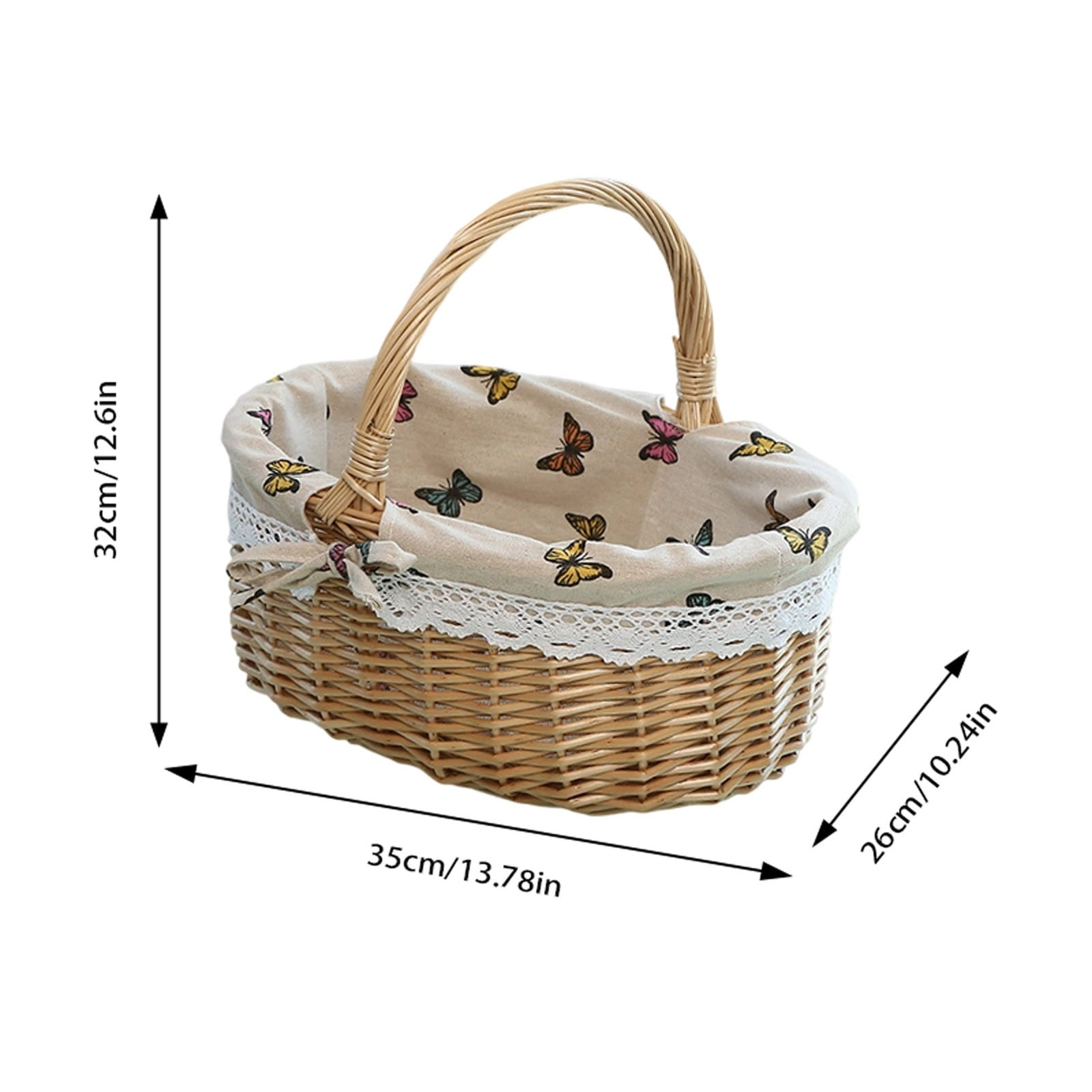 Vintage Oval Multfunction Picnic Basket - Removable Printed Liner, Portable Storage Basket, Suitable for Picnics Camping, Home Decor, Hiking, Easter, Spring Supplies, L13.8 x W10.2 x H12.6 in