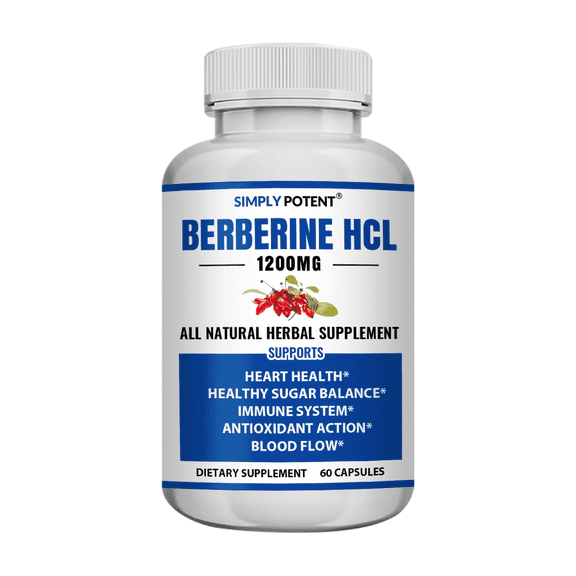 Simply Potent Berberine HCL Weight Management, Sugar Balance, & Metabolic Support 1200mg - 60 Capsules