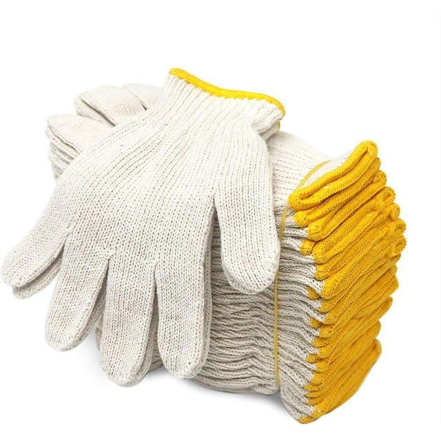 Algodón Poliéster Cuerda Tejida Shell Protección de seguridad Guantes de trabajo para pintor Mecánico Almacén industrial Jardinería Construcción Hombres y mujeres 12 pares