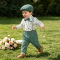 thumbnail image 6 of THDHVS Boys Suit,Toddler Unisex Solid Single Breasted Long Sleeve Bodysuit Overalls Hat Bow 4 Piece Set,Toddler Boy Outfits Multicolor 3-6 Months, 6 of 6