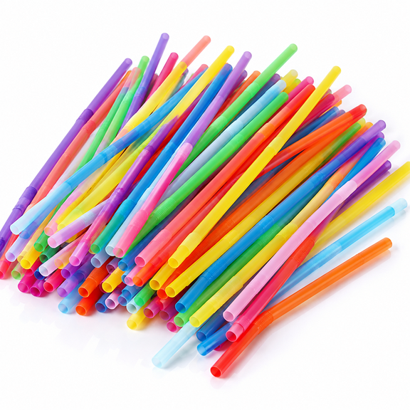 Colorful Extra Long Flexible Drinking Straws Bendy Disposable Drinking Straws 100 Pack 10.2 inch Tall