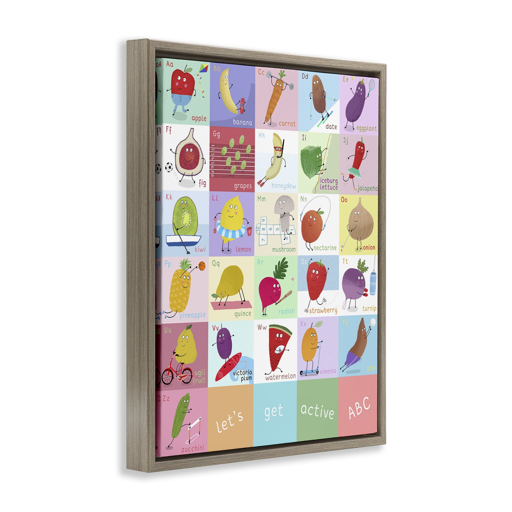 Stupell Industries Let's Get Active ABC's Brown Framed Floater Canvas Wall Art, design by Carla Daly